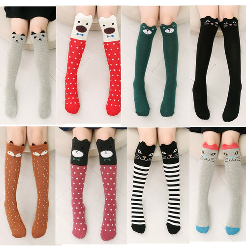 Spring Autumn Children Socks Cotton 3D Printing Cat Kids Girls High Knee Socks Fashion Cartoon Bear Dancing Socks Toddlers